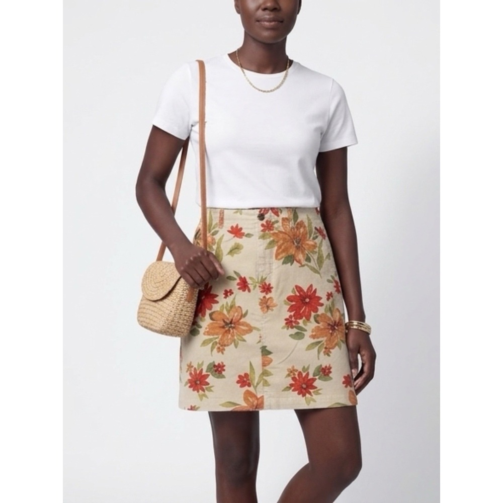 Eddie Bauer Skirt Pencil Sz 8 Floral Zip Pockets Canvas Cottage core Garden